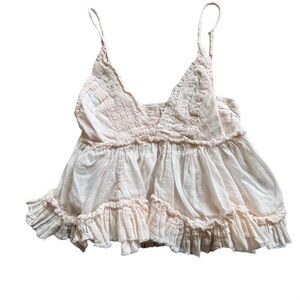 100% Cotton World Together Pink Ruffled Spaghetti Strap Top